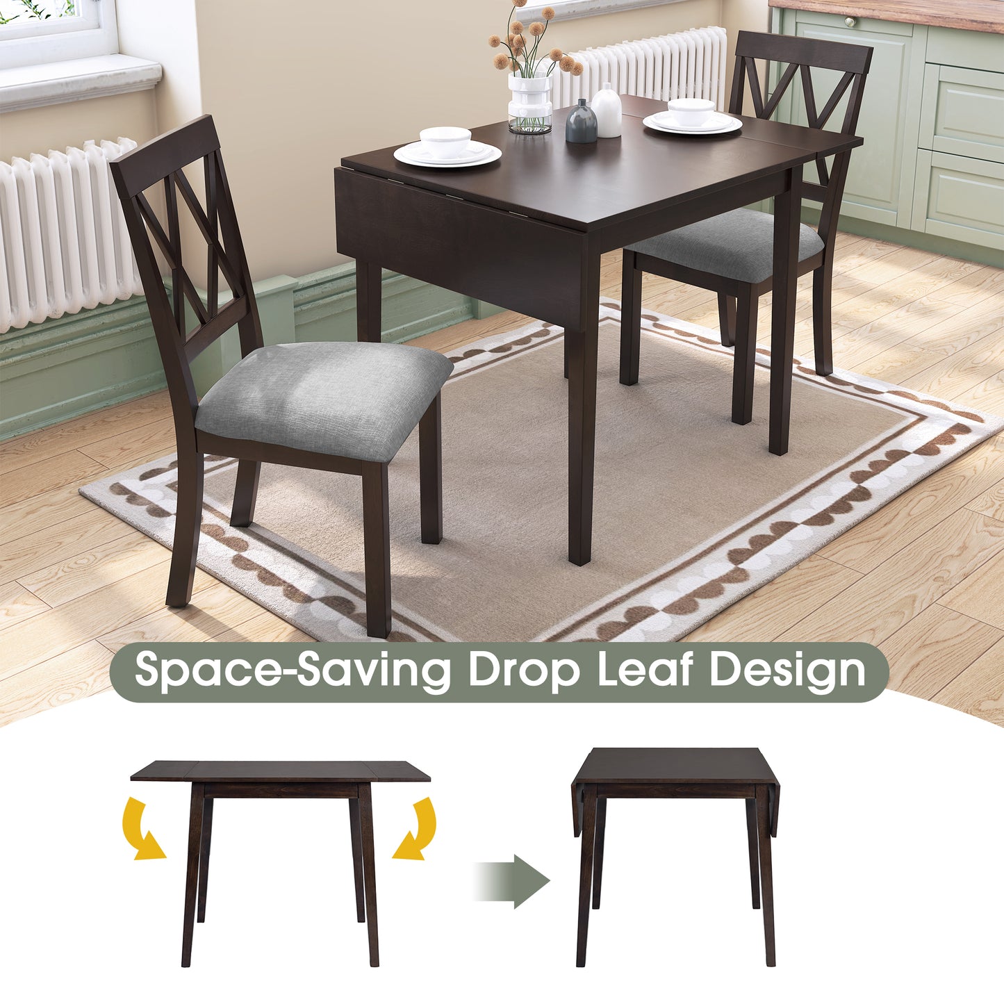 Espresso 3 Piece Drop Leaf Dining Set