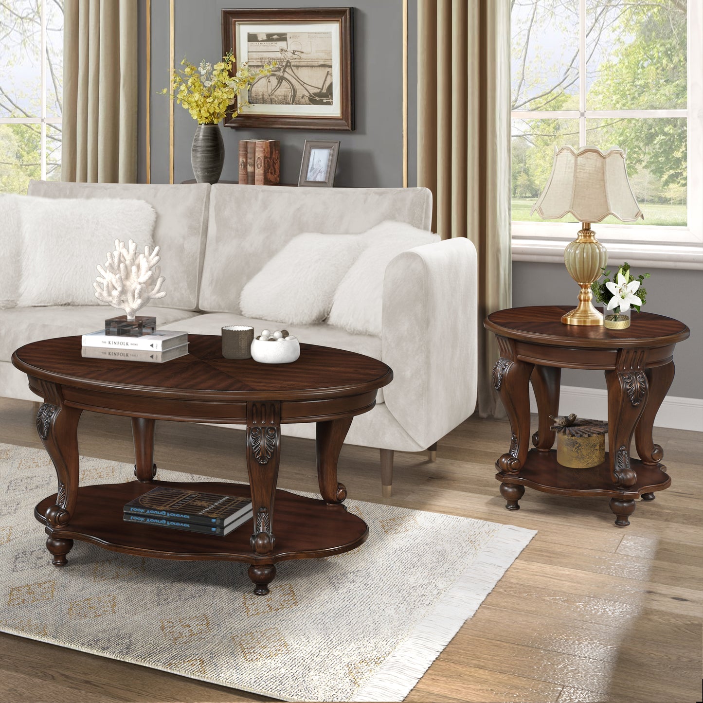 Cherry 3 pc. Oval Coffee Table Set