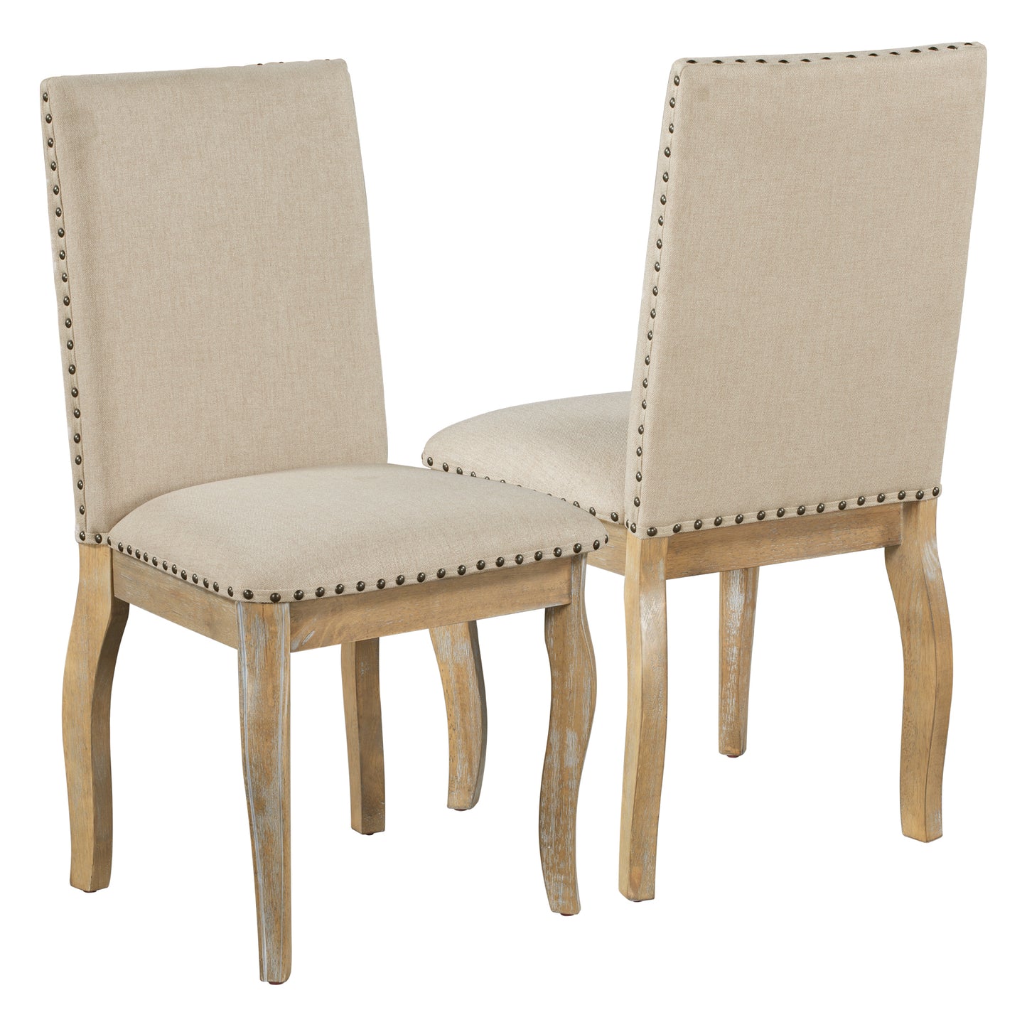 Natural Upholstered Wood Set of 4 Dining Chairs