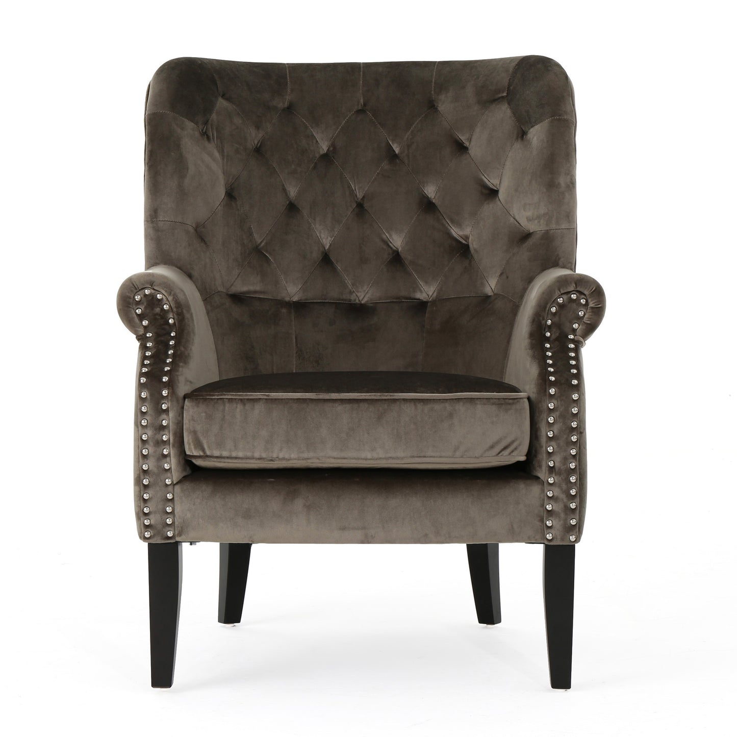 Platinum Tufted Velvet Wingback Club Chair