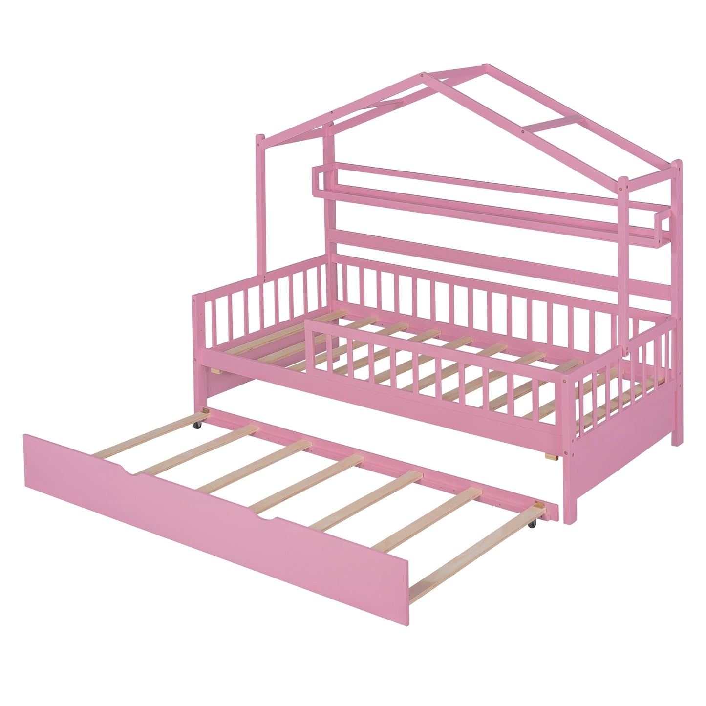 Pink Wooden Twin Size House Bed