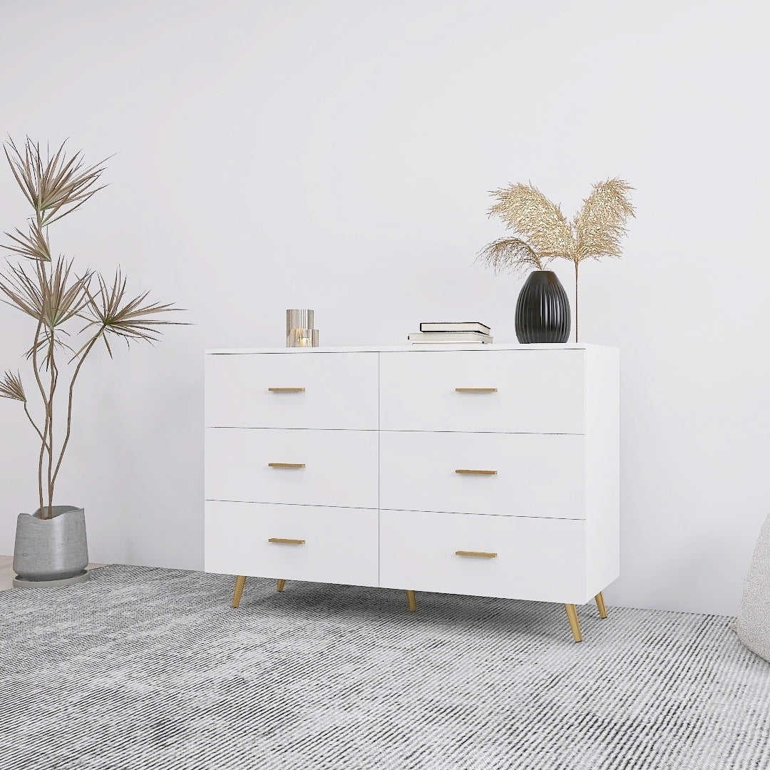 White Glossy 6 Drawer Dresser