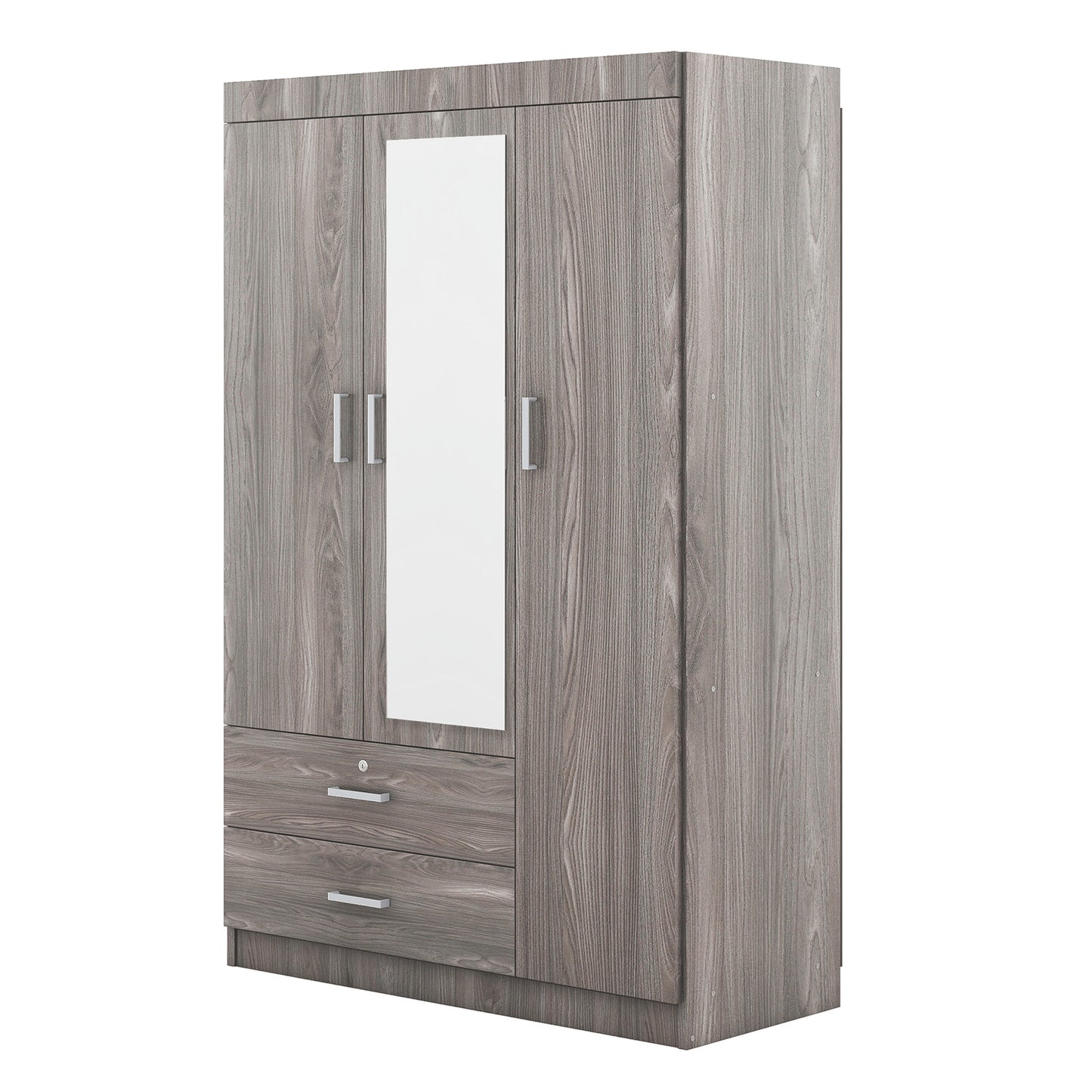 Gray 3-Door Mirrored Wardrobe