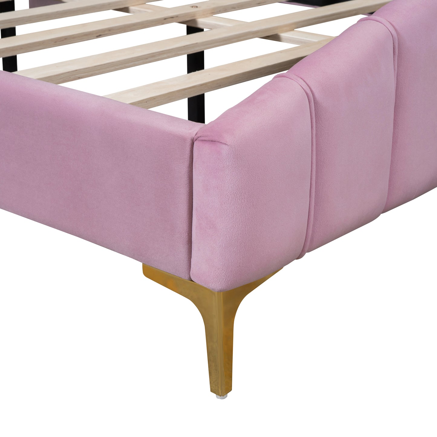 Queen Size Pink Velvet Platform Bed