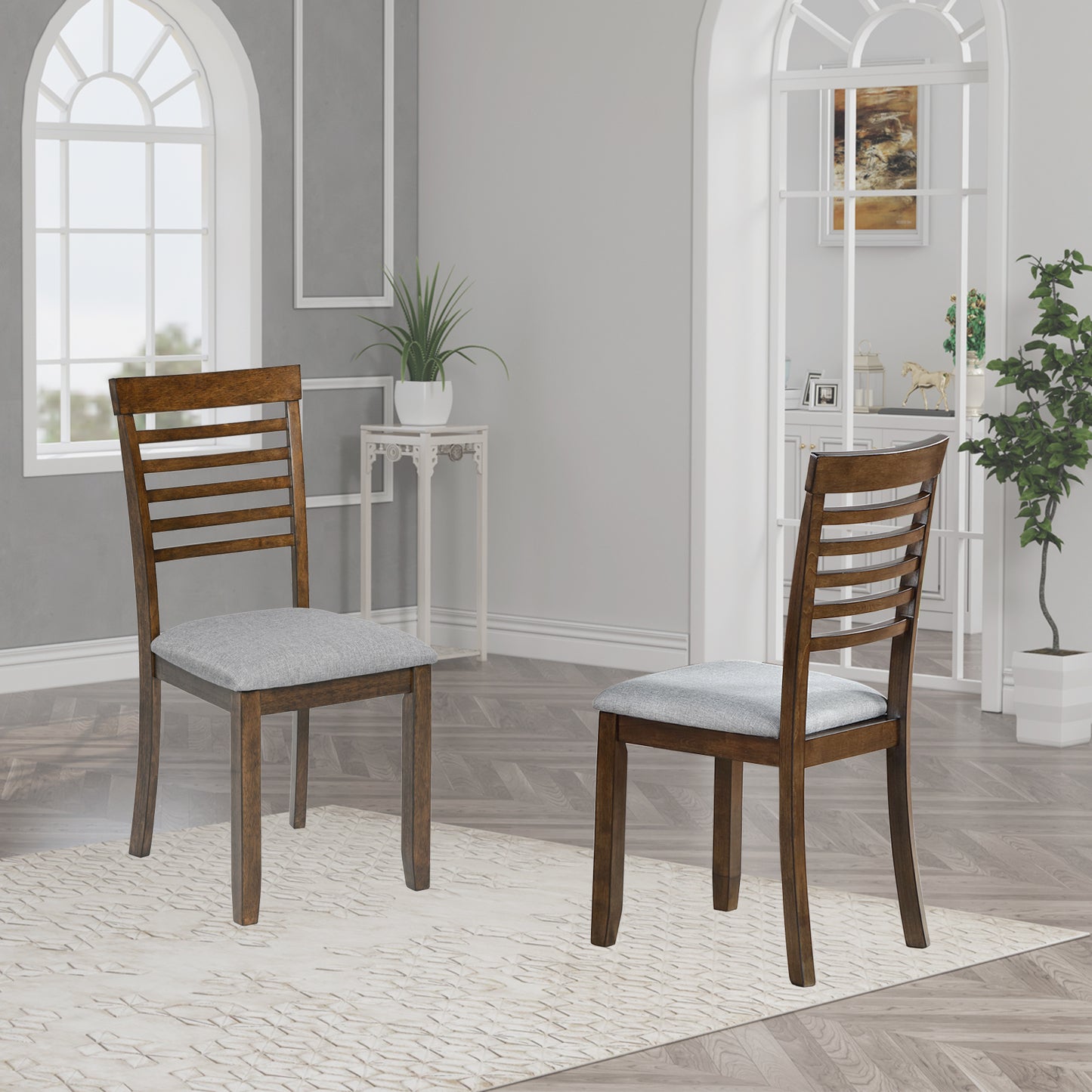 Padded Walnut Dining Chairs - Set of 4