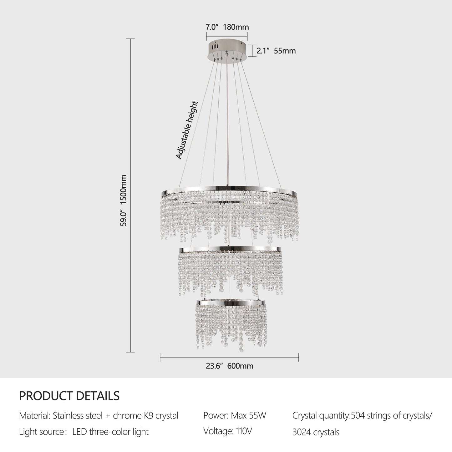 Three Tier Crystal Waterfall Chandelier