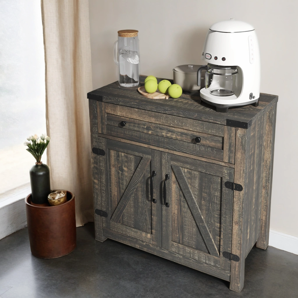 Rustic Farmhouse Double Barn Door Accent Cabinet