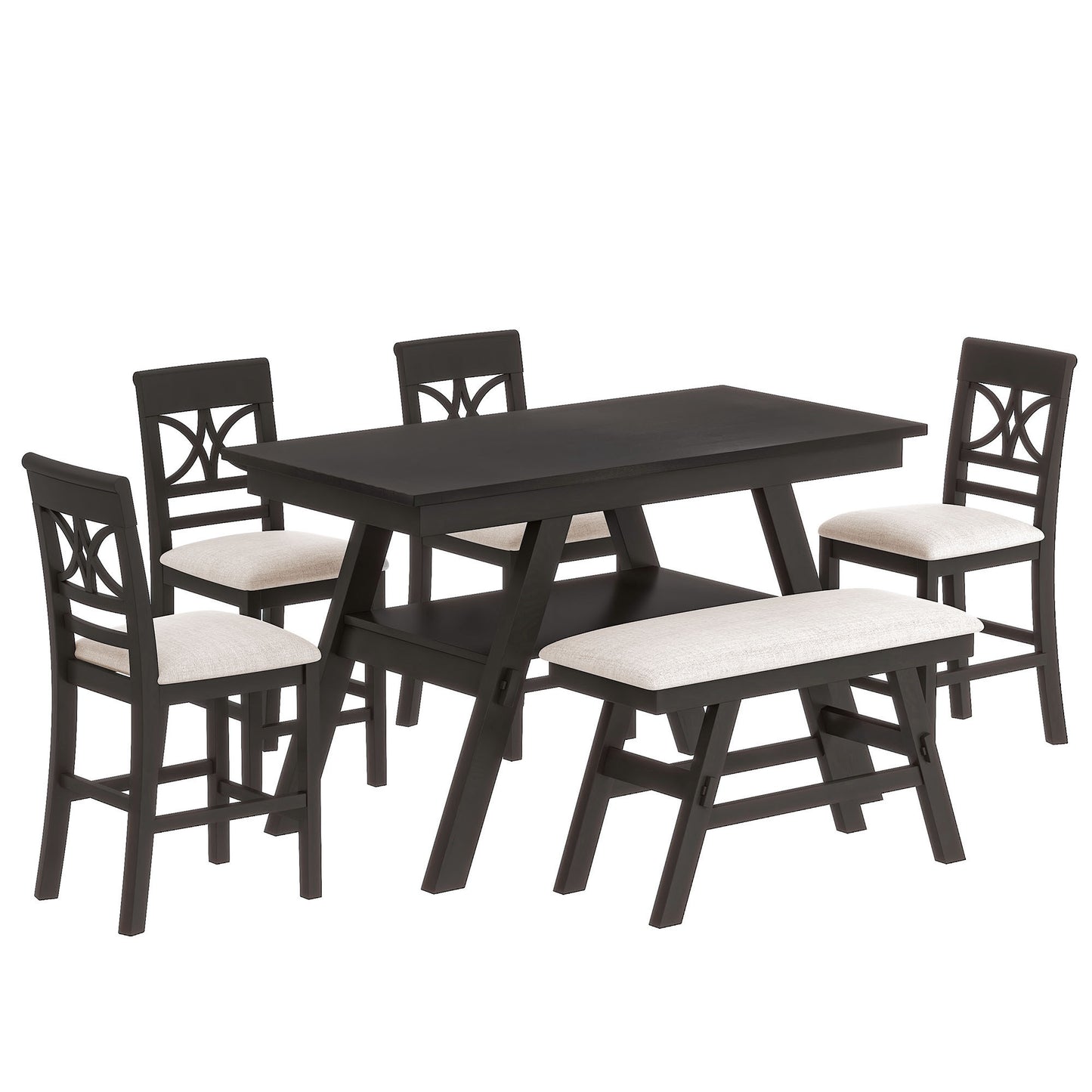 Espresso & Beige 6-Piece Counter Height Dining Set