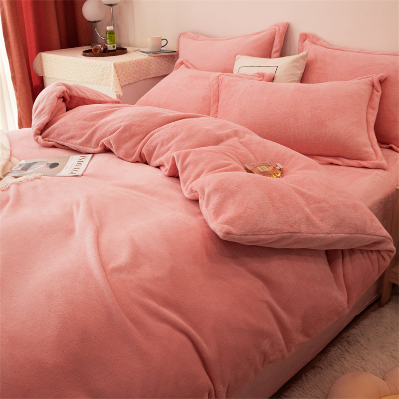 Four-piece Plush Double-sided Fleece Warm Duvet Cover.