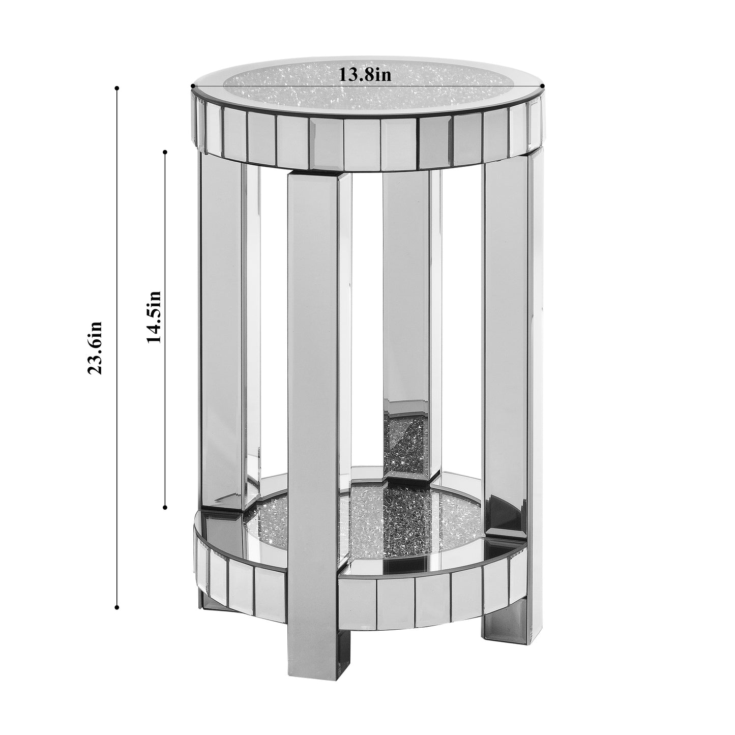 Round Mirrored End Table with Crystal Inlay