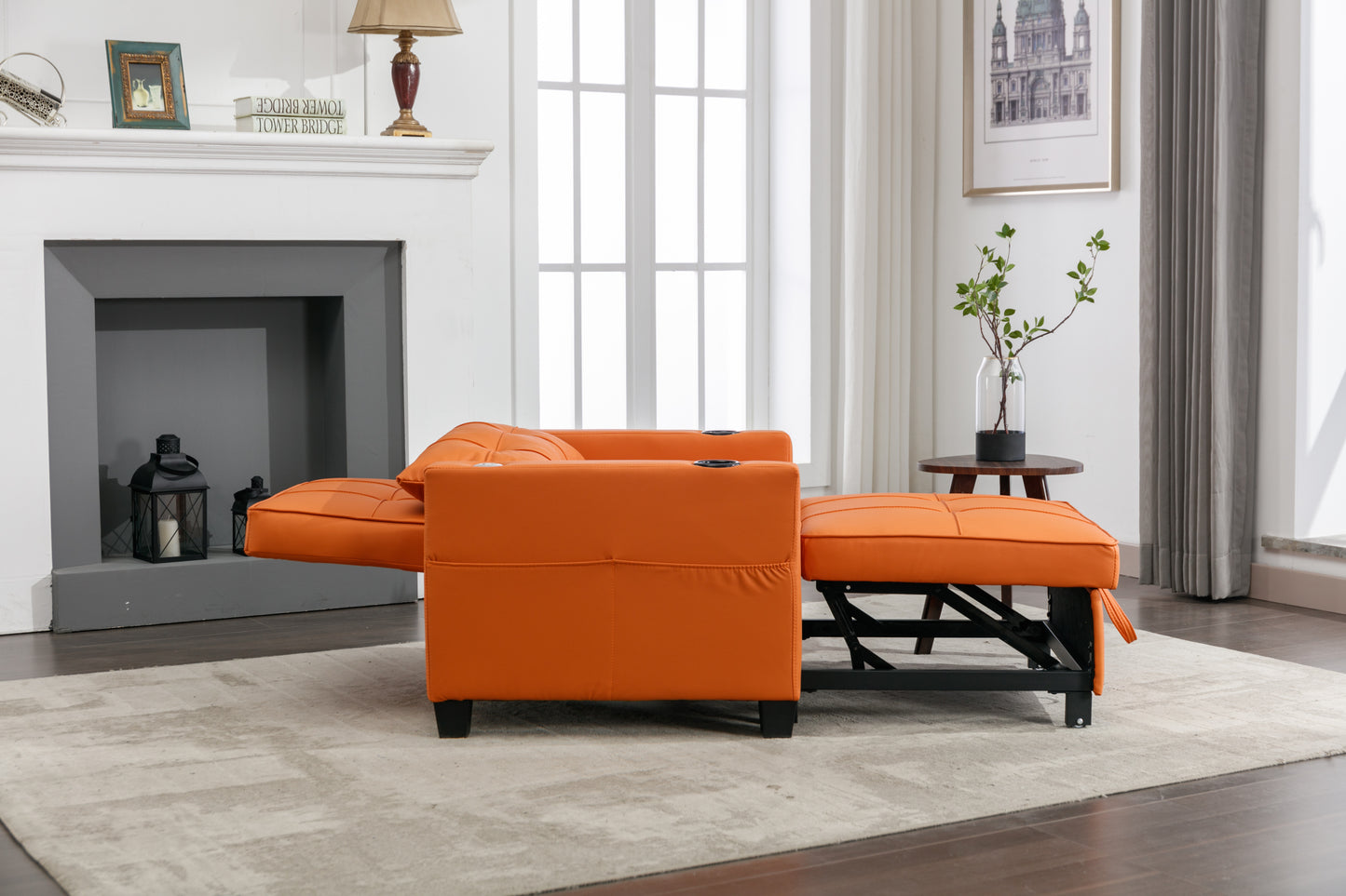 Orange Leather 3-in-1 Convertible Chair