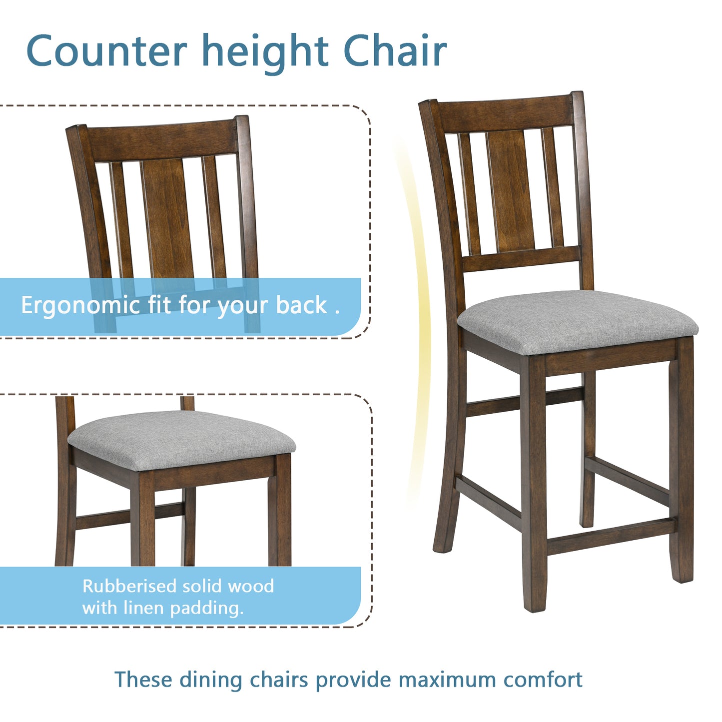 Walnut 5 Piece Counter High Dining Set