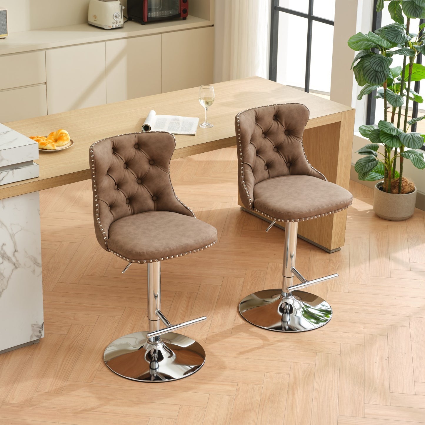 Swivel Brown PU leather Barstools