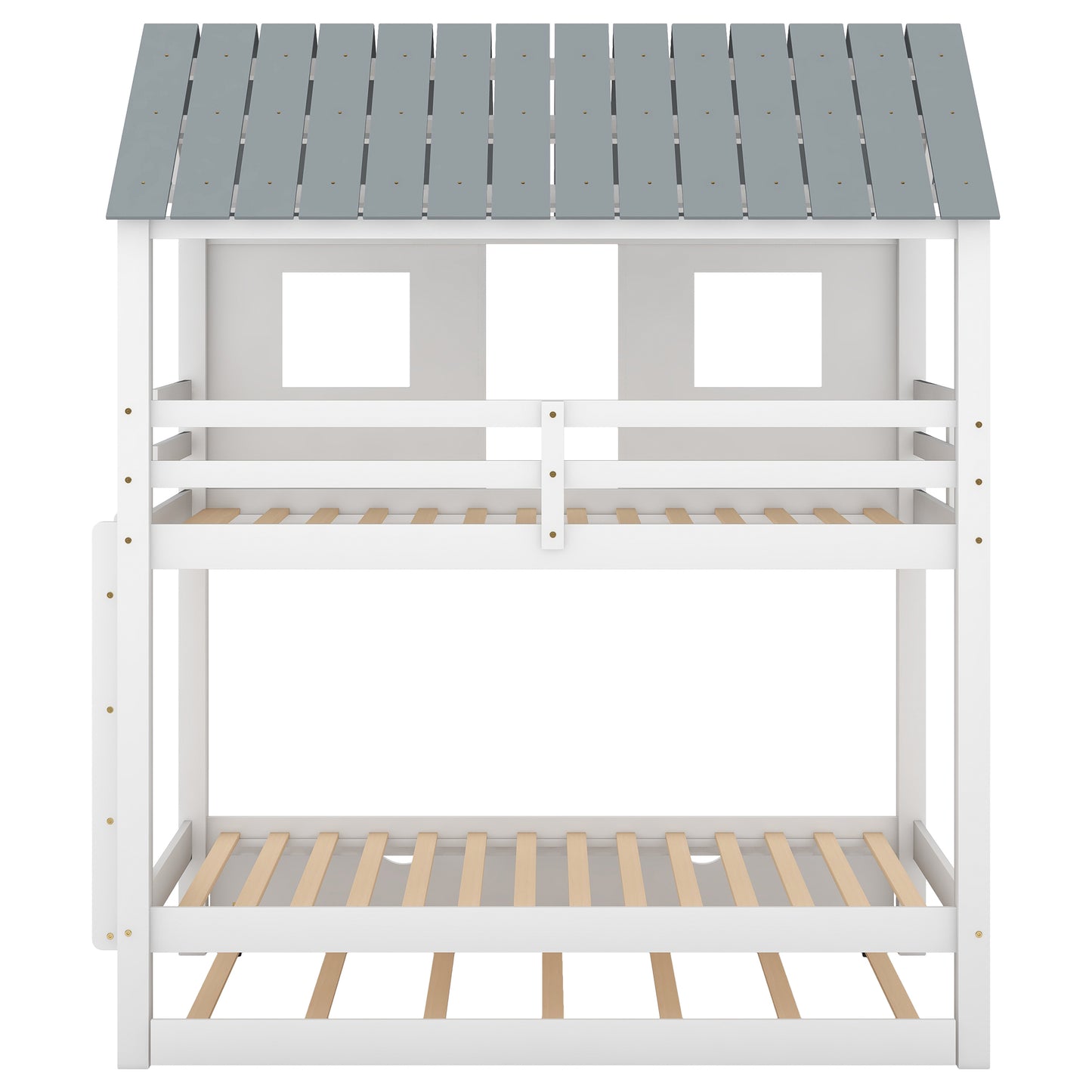 White & Grey House Bunk Bed with Trundle