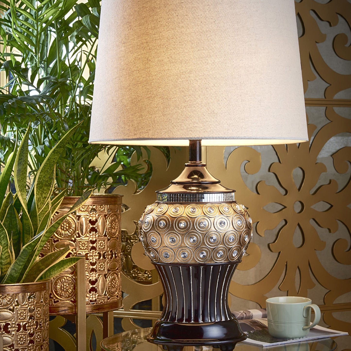 Unique Gold & Brown Jeweled Lamp