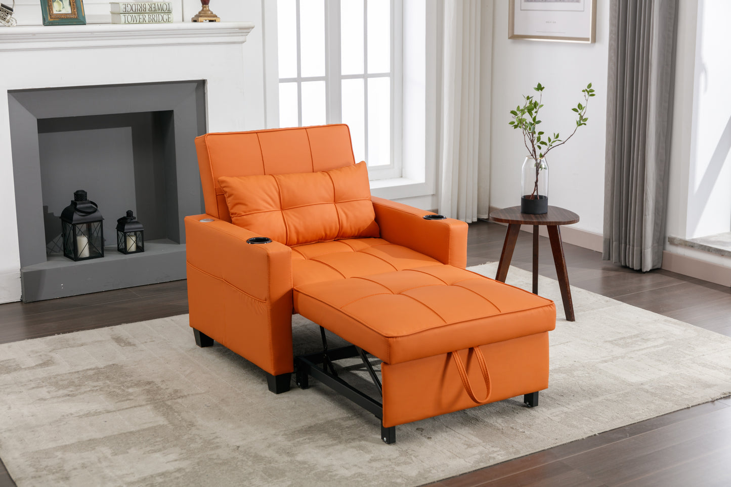 Orange Leather 3-in-1 Convertible Chair