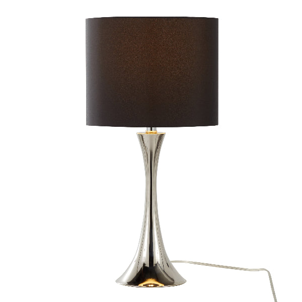 Polished Nickel Table Lamps with Black Silk-like Shade - Set of 2