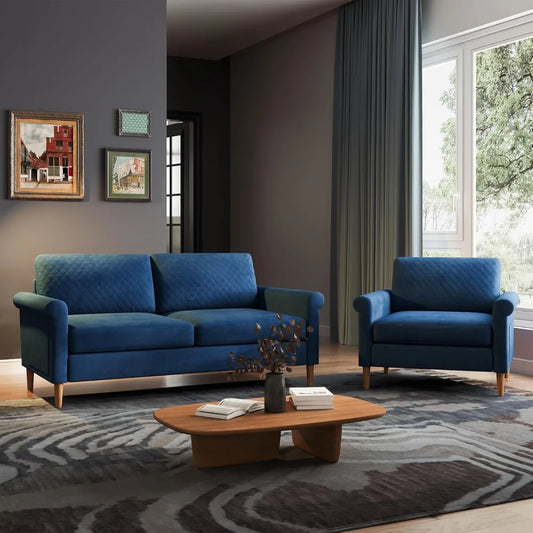 Blue Velvet Loveseat and Accent Chair Set