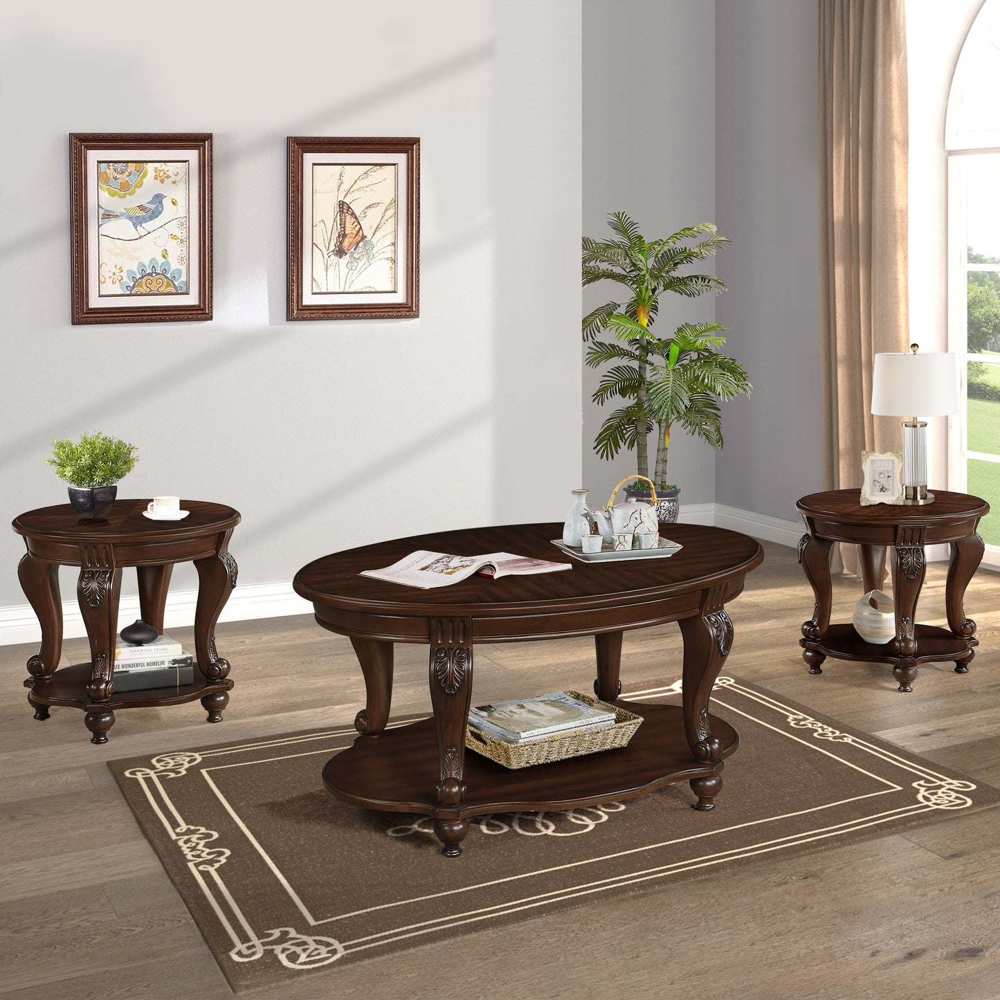 Cherry 3 pc. Oval Coffee Table Set