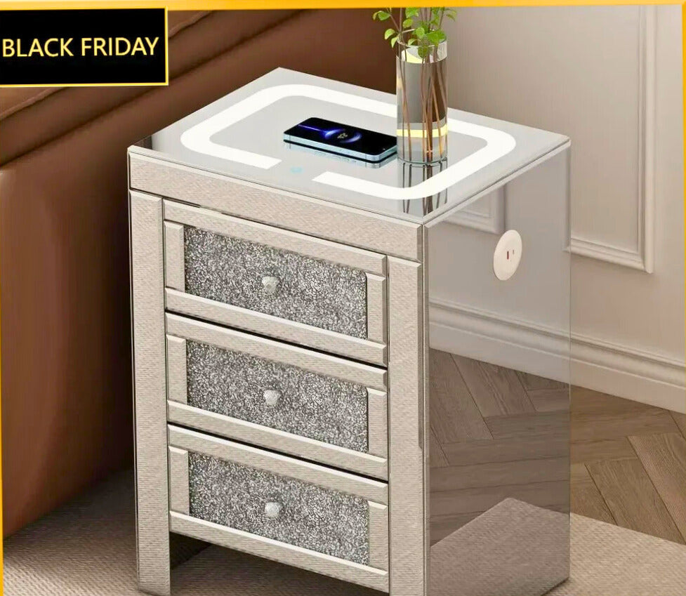 LED Crystal Mirrored Nightstand