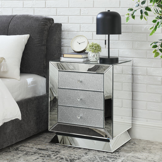 Diamond Mirrored Three Drawer End Table