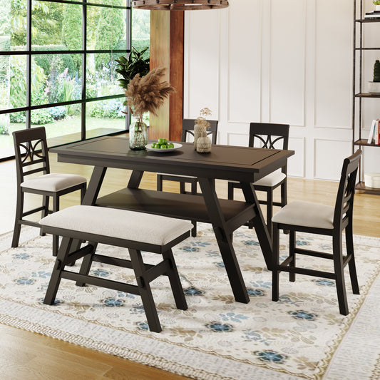 Espresso & Beige 6-Piece Counter Height Dining Set