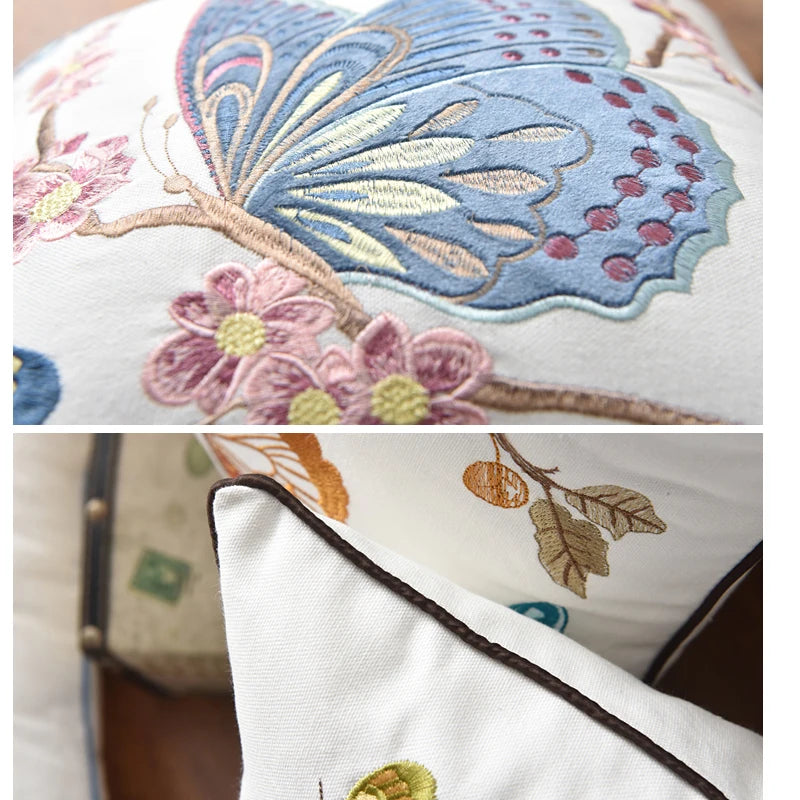 Embroidered Butterfly Pillow Cover