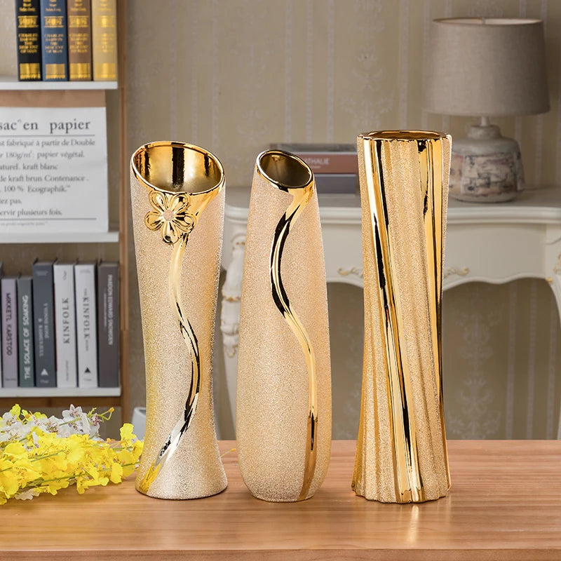 Gold Floral Ceramic Vases