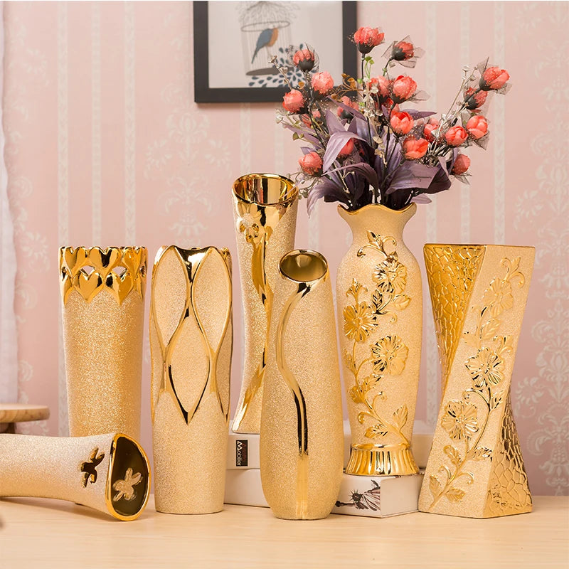 Gold Floral Ceramic Vases