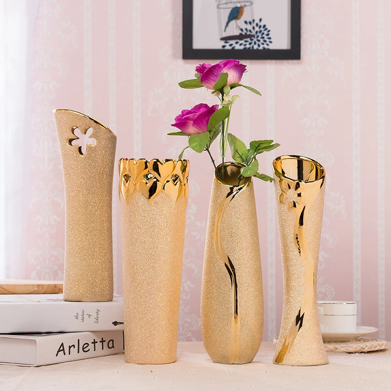 Gold Floral Ceramic Vases