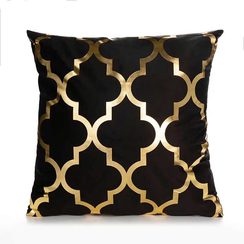 Geometric Black White Gold Accent Pillow Cover