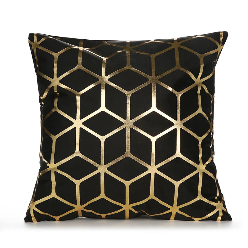 Geometric Black White Gold Accent Pillow Cover