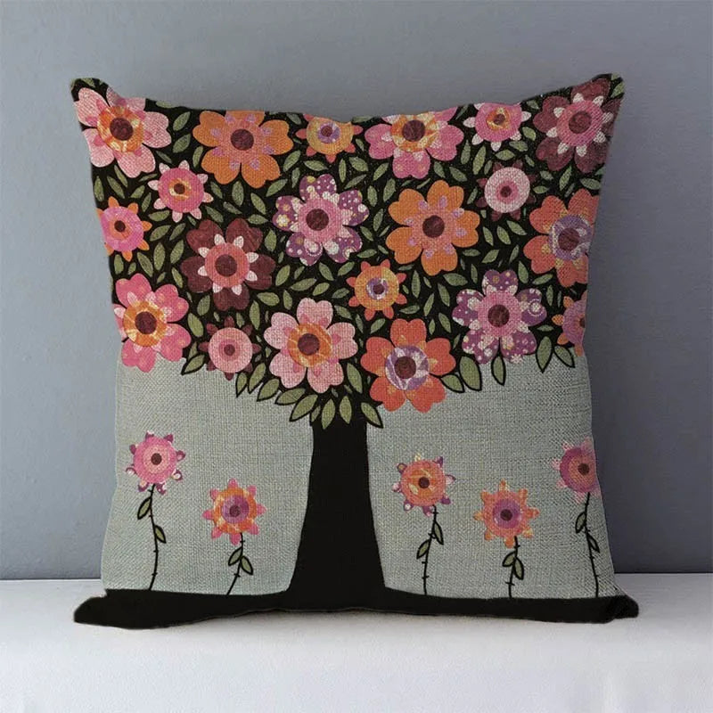 Colorful Floral Tree Accent Pillow Covers