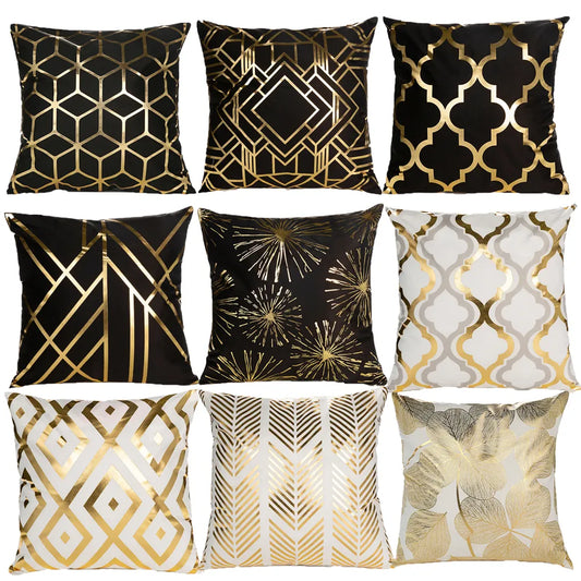 Geometric Black White Gold Accent Pillow Cover