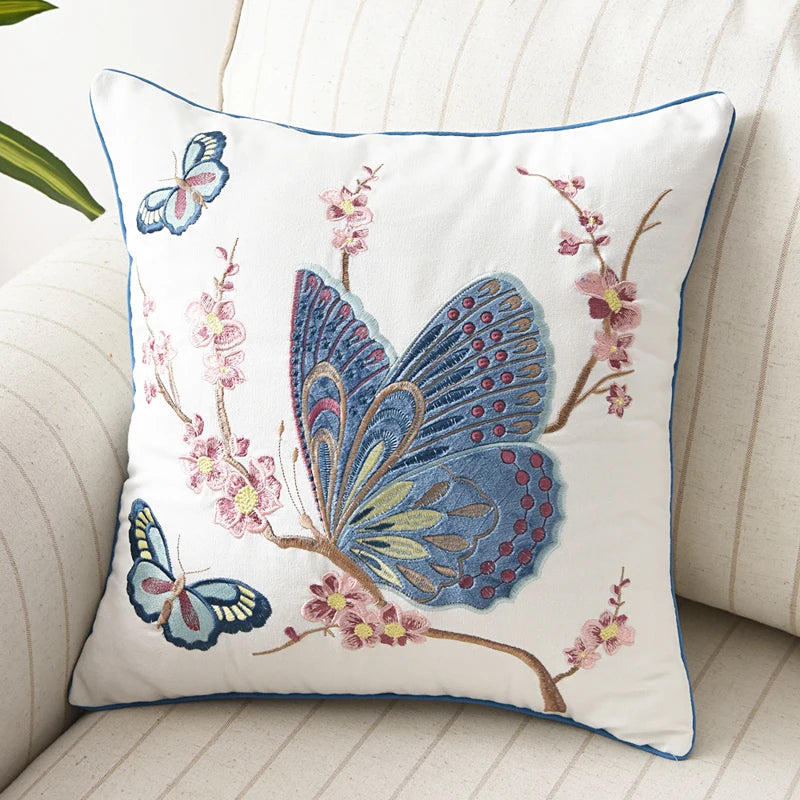 Embroidered Butterfly Pillow Cover