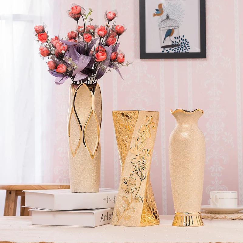 Gold Floral Ceramic Vases