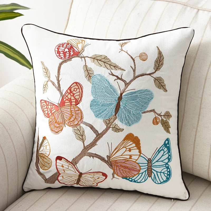 Embroidered Butterfly Pillow Cover