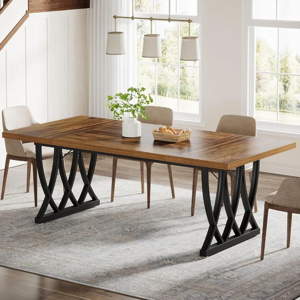 Heavy Duty Wood & Metal Frame Dining Table