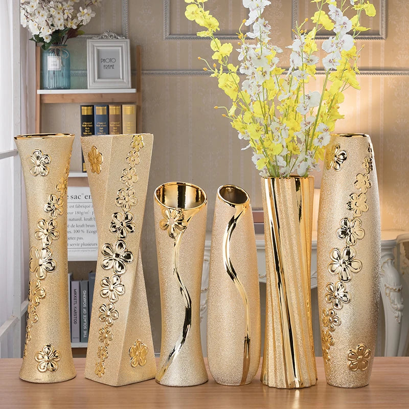 Gold Floral Ceramic Vases