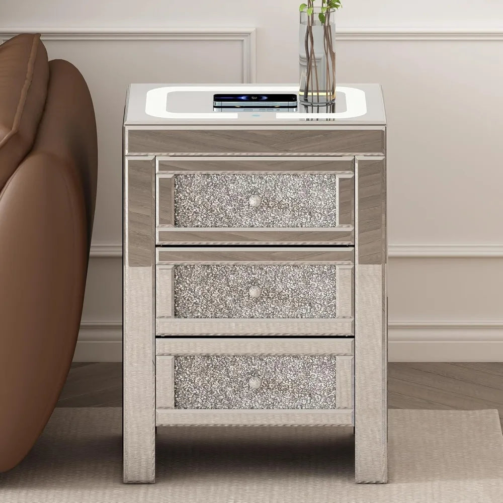 LED Crystal Mirrored Nightstand