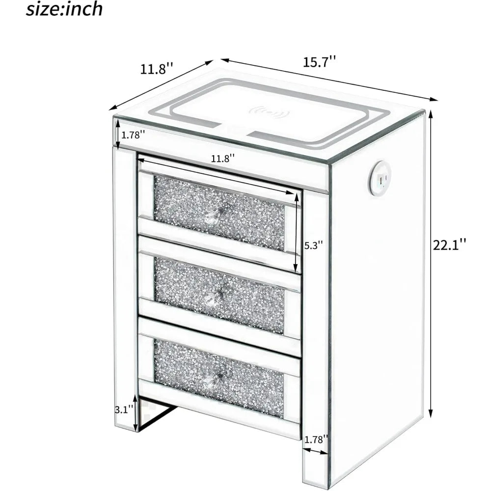 LED Crystal Mirrored Nightstand