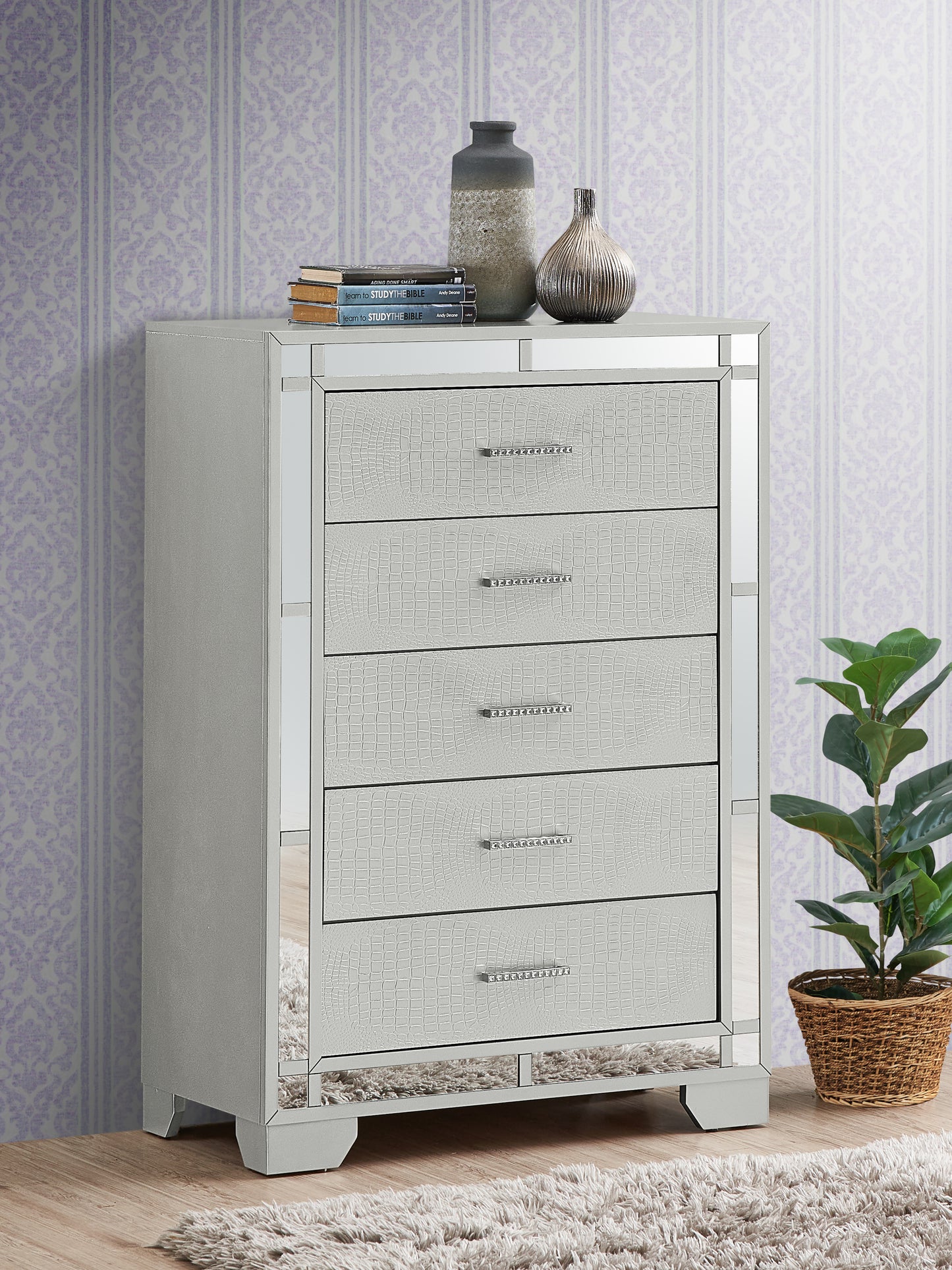 Madison Silver Champagne 5 Drawer Tall Dresser