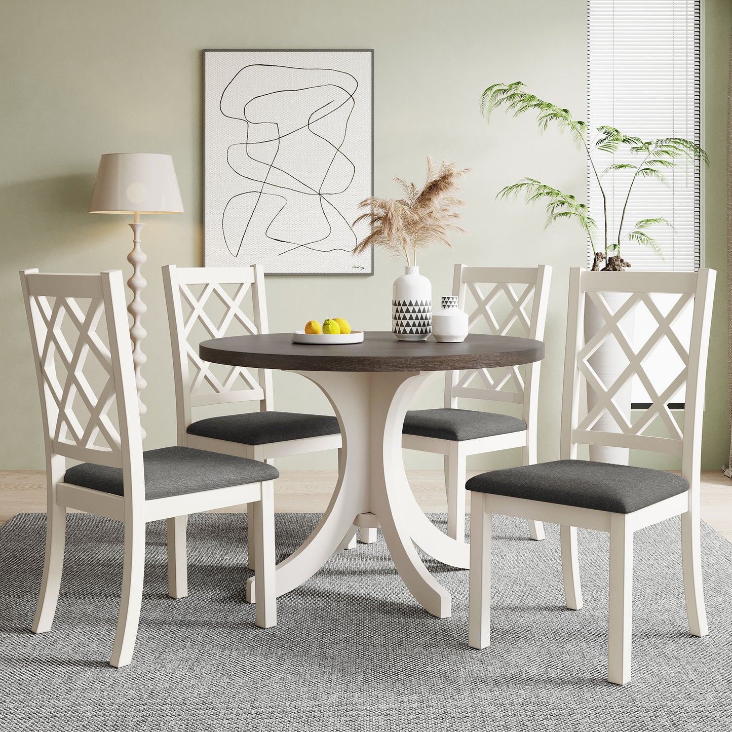 Mid-Century Solid Wood 5-Piece Round Dining Set