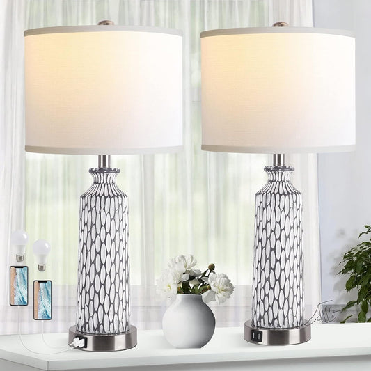 Modern Coastal White Gray Resin Lamp Set