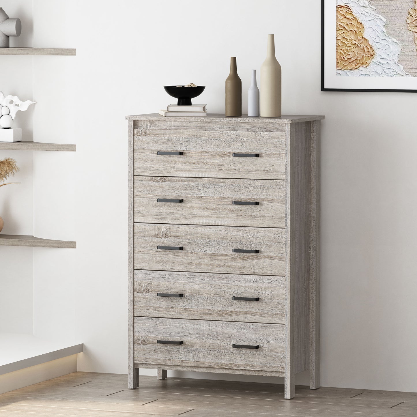 Natural Grey Tall 5 Drawer Chest