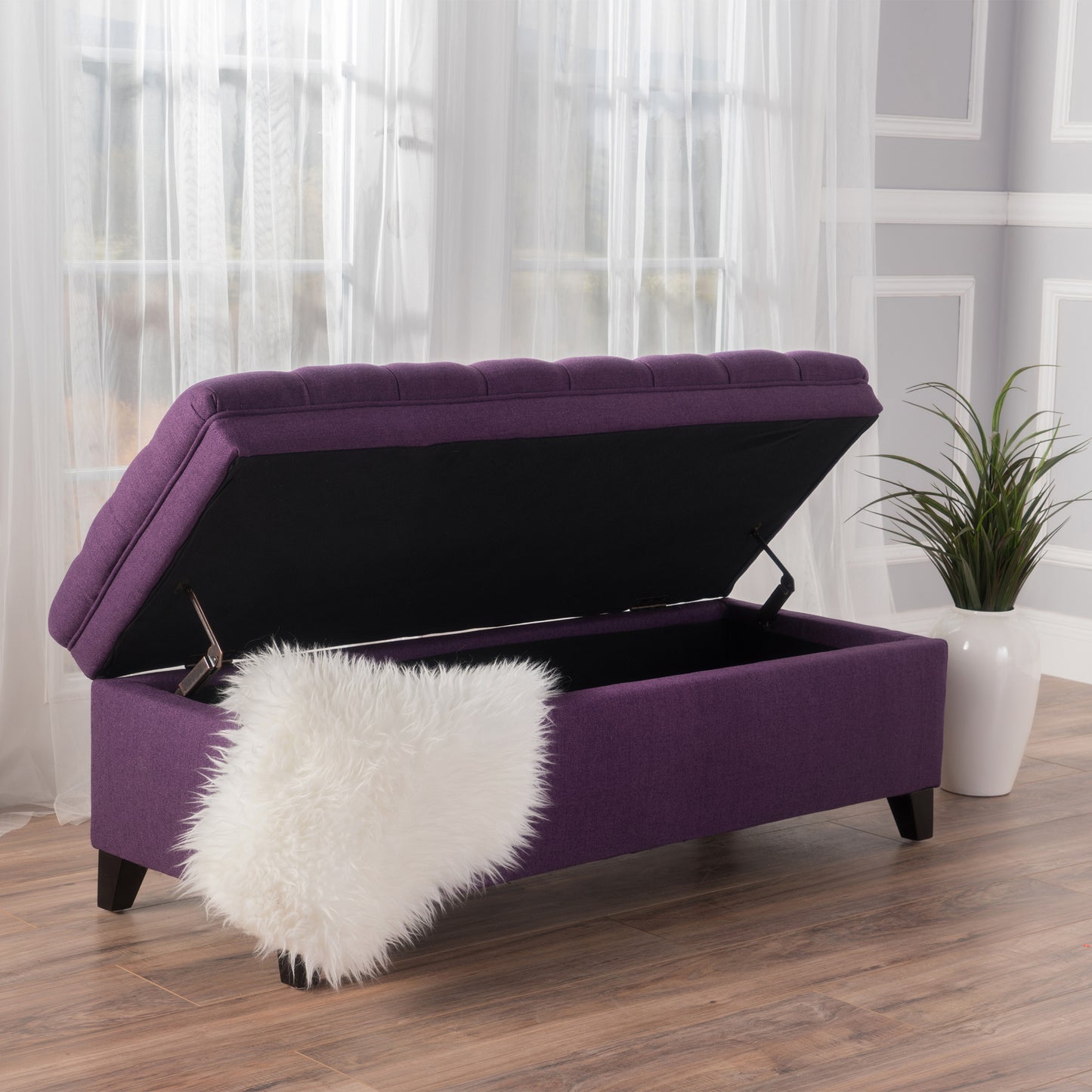 Purple Button Tufted Velvet Storage Bench