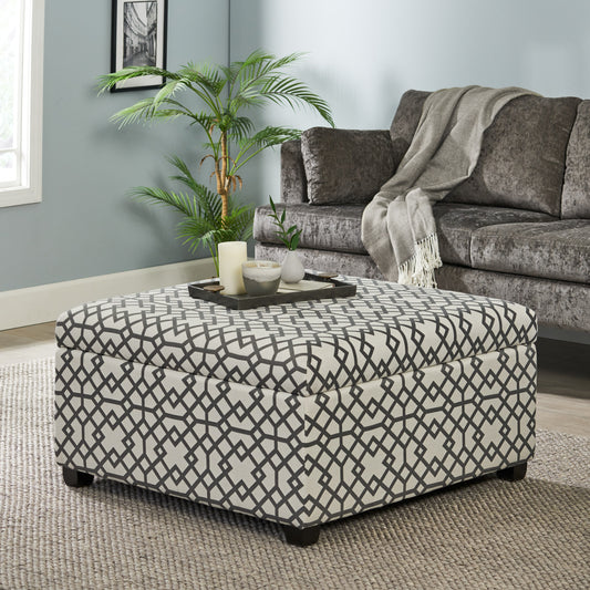 White and Grey Square Geo Storage Ottoman