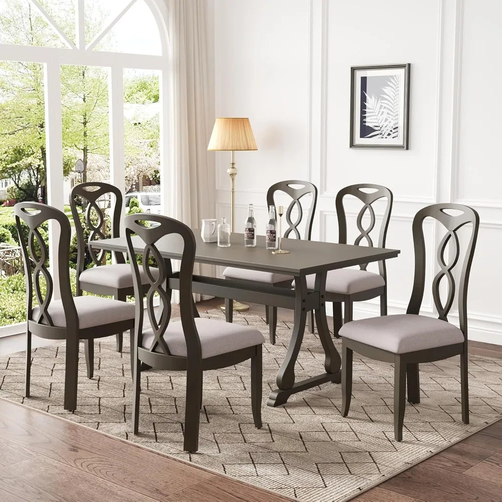 Gray Wood Retro 7 Piece Dining Set