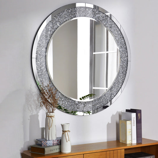 31.5 inch Round Crushed Diamond Beveled Wall Mirror