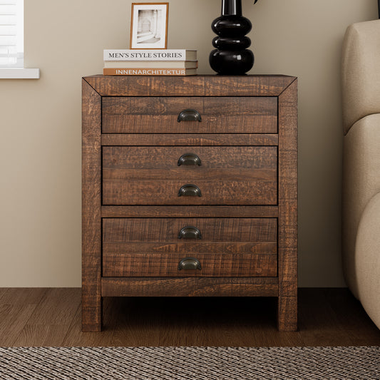 Rustic 3-Drawer Pine Wood Nightstand